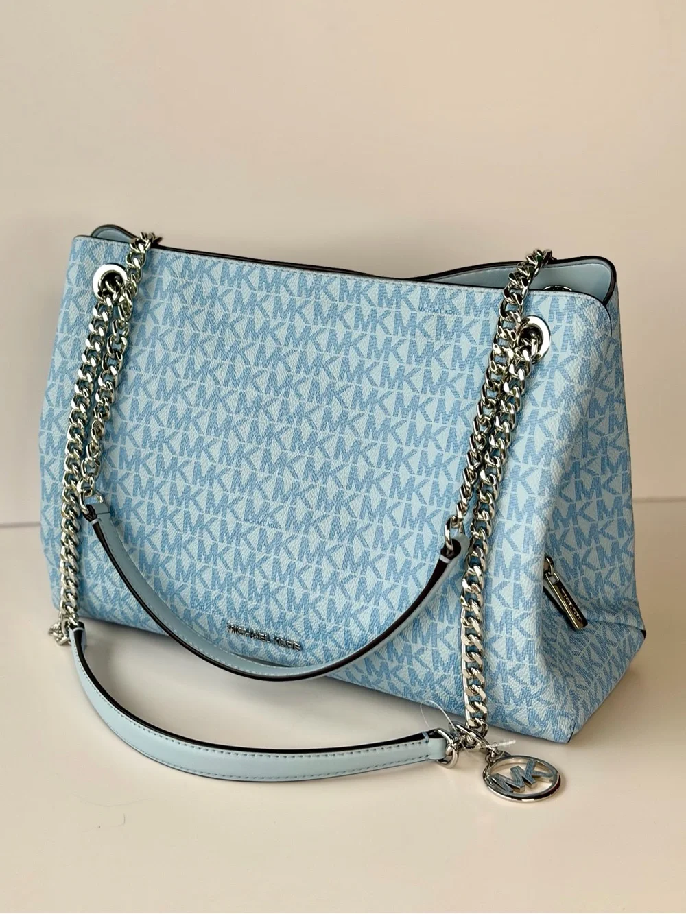 Michael Kors Pale Blue MK Logo Chain Shoulder Bag